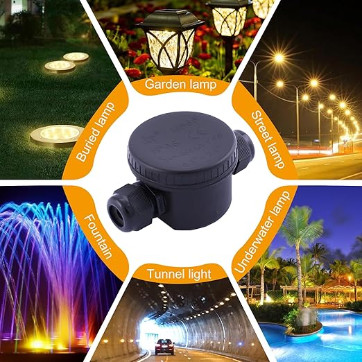 IP66 Round Waterproof Junction Box, 2Way 3Pin(24A 450VAC) Underground/Outdoor Wiring Installation,Suitable for Outdoor Billboards,Tunnel,Road Landscape Lights,EtcØ4-12mm2Pack