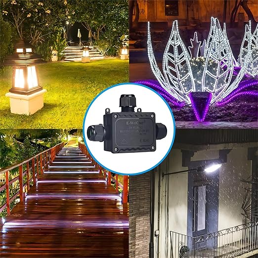 Waterproof Junction Box Outdoor, IP68 3-Way, M25 Small Box, Electrical Junction Box for Indoor and Outdoor Lighting Fixtures, Landscape Lighting