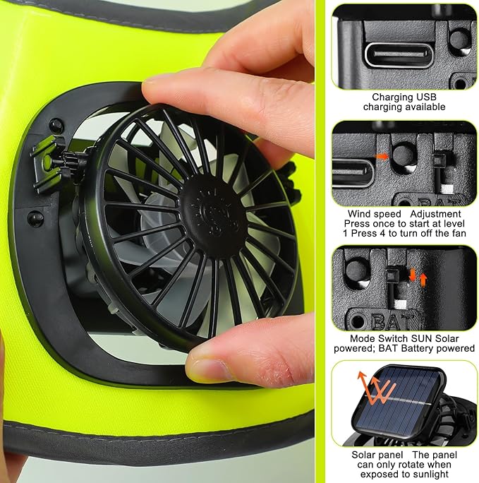 1 Set Sun Hard Hat Shade Full Brim Hard Hat Sun Visor with Solar Fans and Neck Sunshade Cover UV Reflective Strap Arm Sleeves Summer Protection Accessories