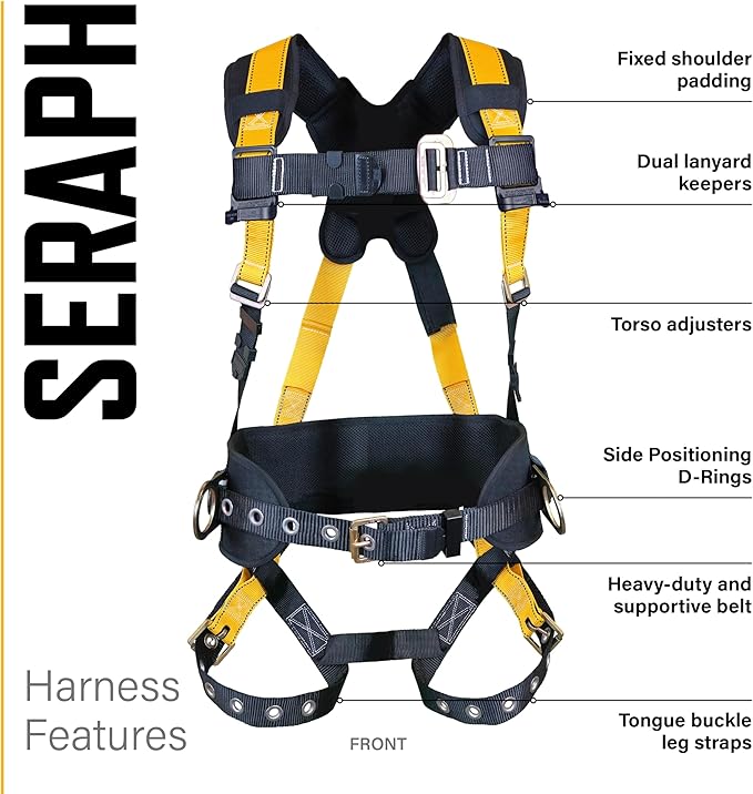 Guardian Seraph Construction Style Harness Waist Pad PT Chest TB Leg 3D (Dorsal, Sides) OSHA and ANSI Compliant