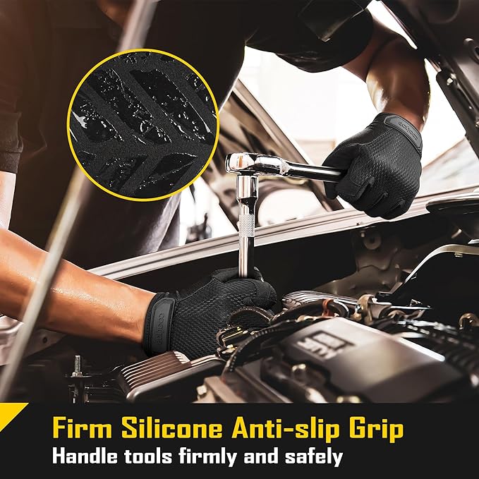 COOLJOB Mechanic Safety Work Gloves, Enhanced Anti-Slip Grip Tactical Gloves, Touchscreen, Breathable, Ultra-Soft, S-XL