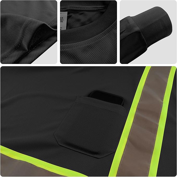 W&H Hi Vis Safety Long Sleeve Shirts Reflective High Visibility Birdeyes Class 3 Shirts,Construction Work