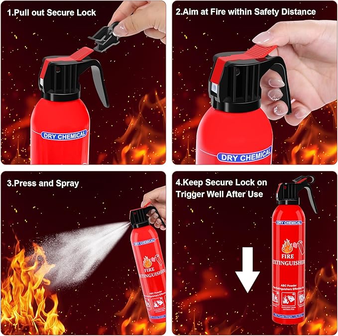 1 Pack ABC Dry Chemical Fire Extinguisher, Portable Dry Powder Fast-Acting Fire Extinguishers with Mount, Suitable for Home, Car, Boat, Truck, Electrical, Grease Fires