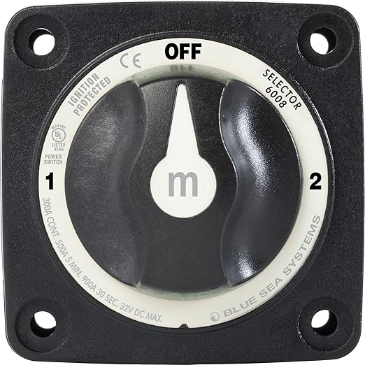 Blue Sea Systems 3‑Position Mini Battery Switch, Black, 6008200 m‑Series