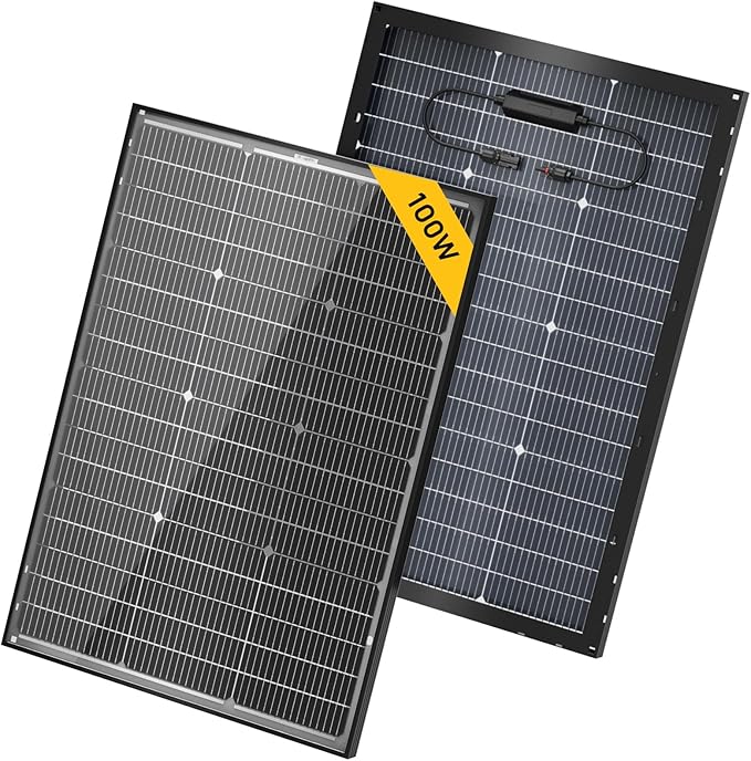 BougeRV 12V N-Type 16BB 100W Bifacial Solar Panel, 12V 100 Watt Solar Panel, for RV Camping Boat Marine Log Cabin Roof, Black Frame (1PCS)