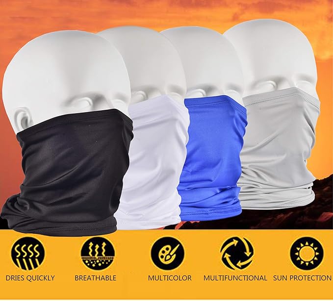 UV Face Cover Neck Gaiter Mask Dust Protection Magic Scarf Wind Bandana Balaclava for Summer Running Fishing 4 PCS