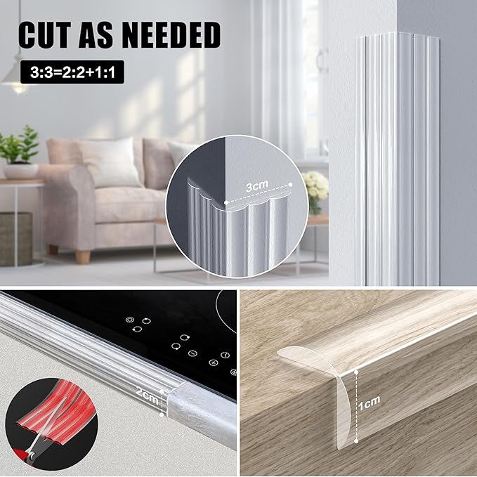 Edge Corner Protector Baby Proofing, Self-Adhesive Soft Strip Sharp Edge Protective Bumper Guards for Child Safety, Cabinet Door Desk Glass Table Bed Window Wall, 1.18INx3FT, Transparency