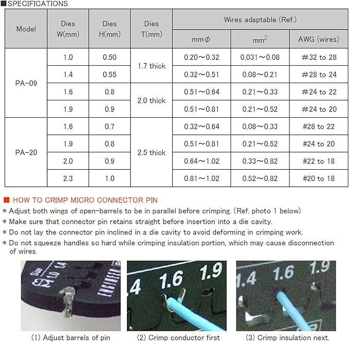 ENGINEER PA-09 Precision Micro Connector Crimping Pliers 175mm. Made in Japan. Crimp AWG #32 to #20 Wires across 100 Different Terminals & D-Sub Connectors Contacts