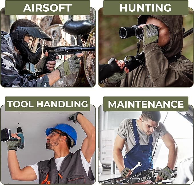 HANDLANDY Fingerless Work Gloves for Mens & Women, Uwrist Half Finger Shock-Absorbing Breathable Glove
