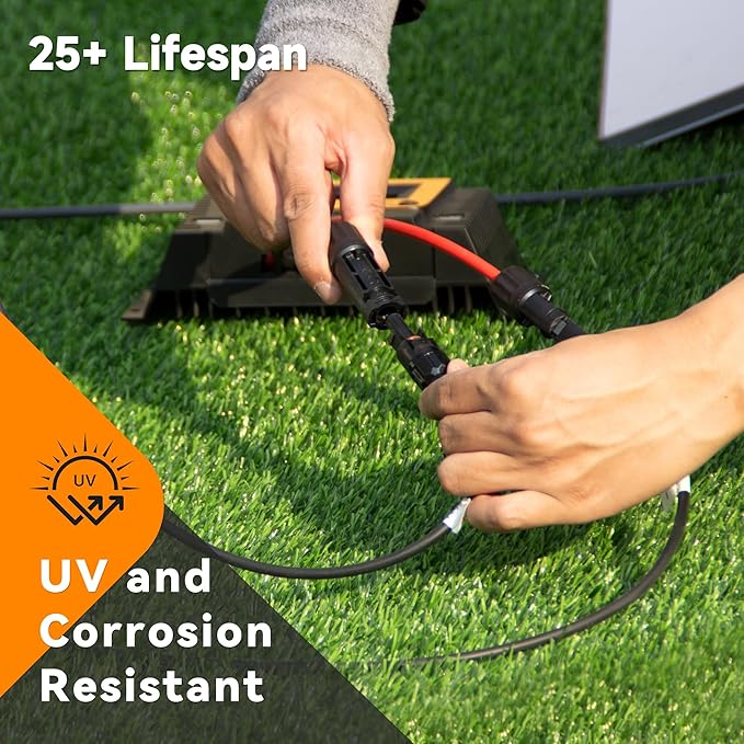 Solar Extension Cable 10 Gauge Panels Wire 3Ft 10AWG (6mm²) PV Wires SJZSUNRUN Tinned Copper Cables with 2 Pairs Solar Connectors for Outdoor Automotive, Marine, (Black&Red)