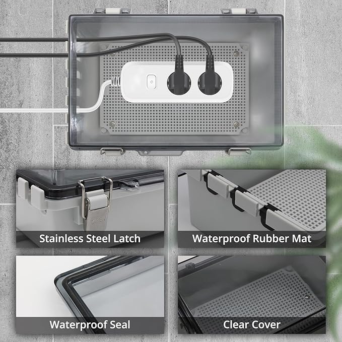 Large Electrical Waterproof Box IP67 Junction Box Extension Cord Cover,11.4x7.5x5.5” Outdoor Electrical Box for Outlet Plug Cover,IP67 Outdoor Waterproof Plug-in Distribution Box