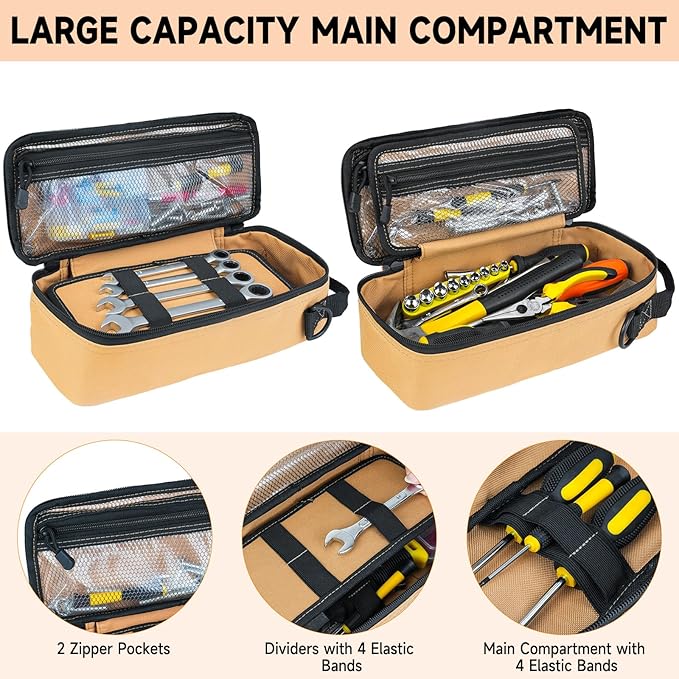 Heavy Duty Small Tool Bags for Men with Carabiner,Tactical Tool Pouch Bag,Portable Utility Tools Storage Organizer Case with Shoulder Strap for EDC,Motorcycle,Camping,Road Trip, Electricians