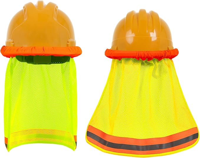 TCCFCCT Hard Hat Sun Shade, High Visibility Neck Shield with Secure-Fit Fastener, Mesh Neck Sun Shade Protector with Reflective Strip, Construction Helmets Use, Hard Hat Not Included, Yellow, 5 Packs