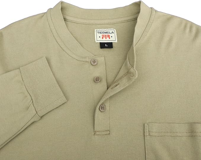 TICOMELA FR Shirts for Men Flame Resistant Shirt NFPA2112/CAT2 7oz Fire Retardant Men's Long Sleeve Henley Shirts
