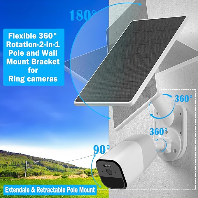 Wall Mount for Cameras and Solar Panels, 2-in-1 Pole Mount Compatible with Blink Outdoor 4 (4th Gen) & 3rd Gen & Outdoor 2K+, Ring, Solar Panel, with 1/4"-20 Screw Hole, Adjustable Angle -Black