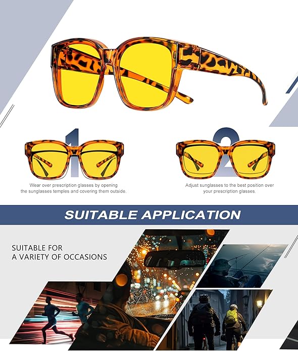 KALIYADI Night-Vision-Glasses Fit-Over-Glasses Wrap-Around Glasses: Anti Glare Night Driving Glasses for men women HD Lens