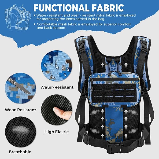Tactical Hydration Backpack with 2L Water Bladder and Front Small Tactical Pouch, Outdoor Water Backpack for Men Women, Sports Hydration Pack for Hiking, Cycling, Climbing