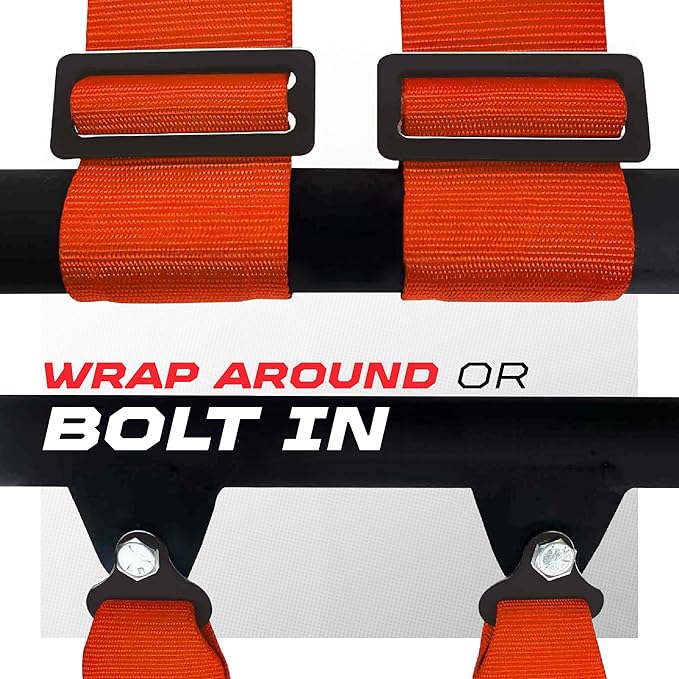 1pc 4 Point Harness for Bucket Seat, Push Release, 10 Color Options, Racing Harness, Race Car, Off Road, UTV, RZR (2in Orange)