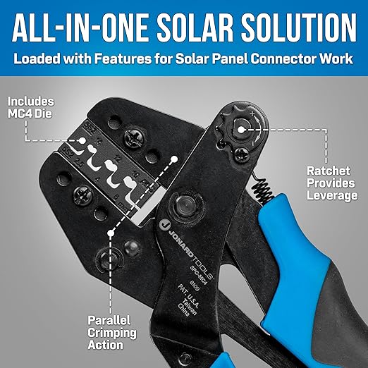 Jonard Tools SPC-MC4 Crimper for Solar Panel MC4 Connector Contacts with Included Crimping Die