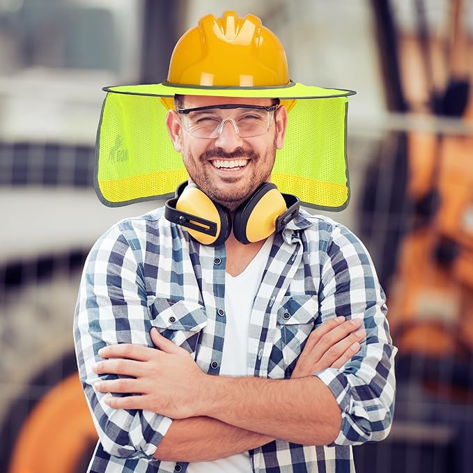 UNCO- Hard Hat Sun Shield, 2 Pack, Yellow and Gray, Full & Standard Brim Mesh Sunshade High Visibility Reflective, Hard Hat Accessories