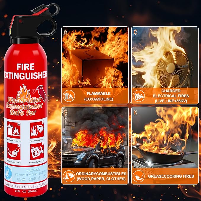 4-Pack Home Fire Extinguisher with Wall Mount, Portable A B C K Class Household Fire Extinguisher for Kitchen, House, Boat & Car, Non-Toxic, Anti-Re-Ignition & Easy Clean