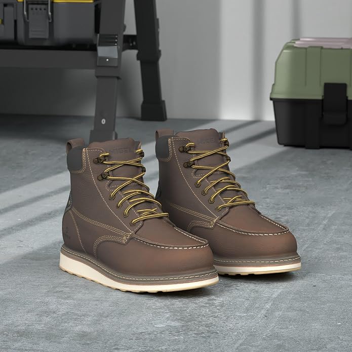 HISEA NINGO Work Boots for Men Steel/Soft Toe Boots,6” Water Resistant Slip Resistant Industrial & Construction Work Shoes, Composite Toe Working Boot