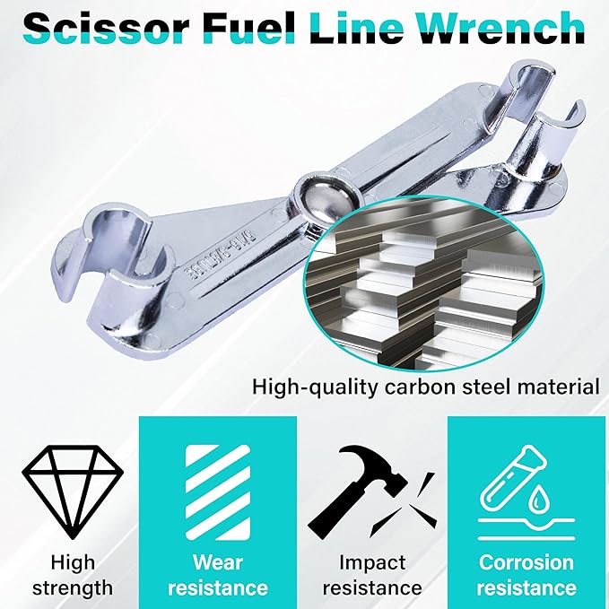 Fuel Line Disconnect Tool, 3/8 Inch and 5/16 Inch Metal Fuel Filter Removal Tool, Multi-Purpose Scissor Fuel Line Wrench Fittings for Fuel, Heater, and A/C Line Service, Universal for Most Vehicles