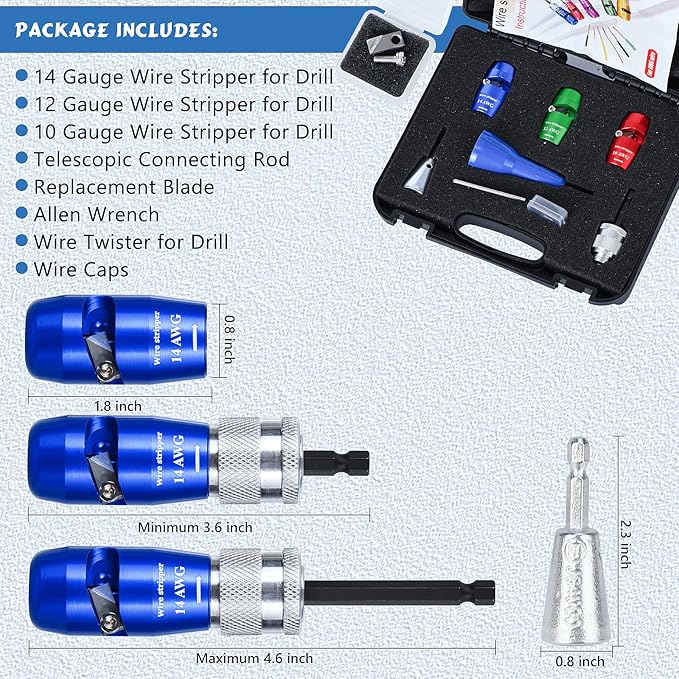 Wire Stripper for Drill, US Standard Electric Wire Stripper Tool for Drill, Wire Strippers for 10/12/14 AWG, Wire Stripping and Twisting Tool Set