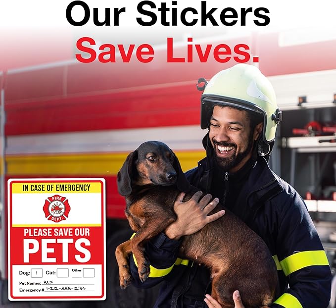 Pet Alert Safety Fire Rescue Sticker, 4" x 5" 6pk - Emergency Pet Inside Decal - in Case of Danger Home Window Door Sign