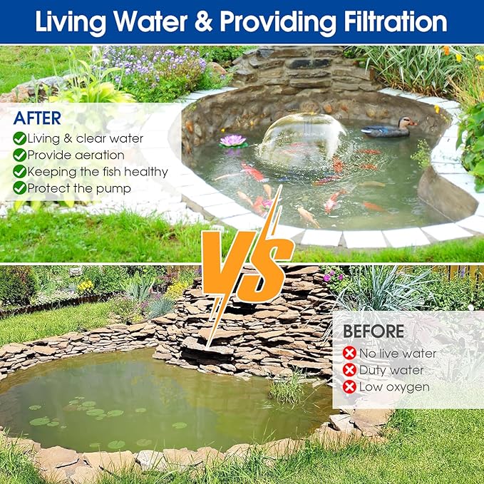 Antfraer 55W Solar Pond Filter with Water Pump, Solar Pond Filter Box with with 580GPH Pump & Fountain Kit & 6.6FT PVC Tubing for Outdoor Ponds Gardens Fountains Waterfalls Water Features