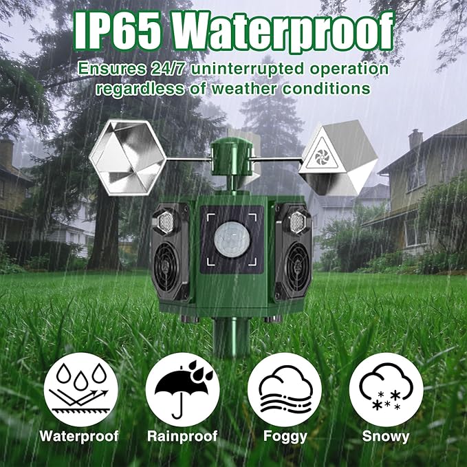Upgraded Solar Ultrasonic Bird Repellent Outdoor Woodpecker Deterrent for House with Motion Sensor & Flash Light & Reflectors to Scare Birds Away Waterproof Goose Pigeon Repellent for Garden Balcony