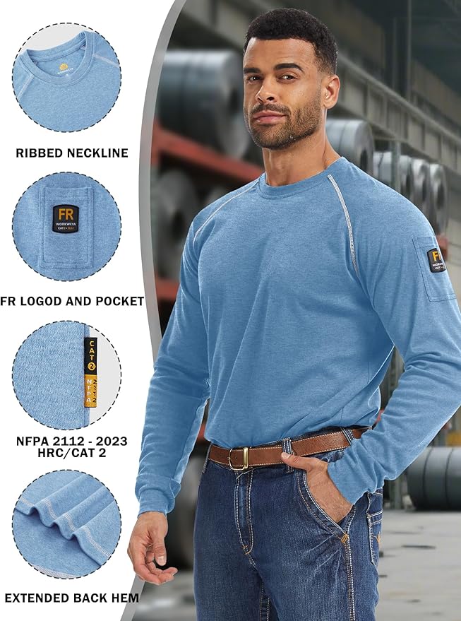 WORKWEYA FR Shirts for Men 5.5OZ Light Weight Welding Flame Resistant Shirts NFPA2112 CAT2