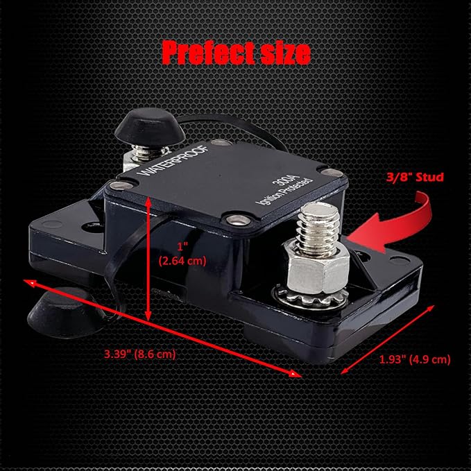300A Circuit Breaker, Ampper Surface Mount DC 12V-30V Waterproof Thermal Circuit Breaker Fuse with Automatic Reset (Cycling) for Boat Trolling Motor Auto Audio Solar and More