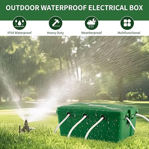Large Outdoor Waterproof Electrical Box(12.9X 8.3 x 5.2 inch), IP54 Weatherproof Extension Cord Cover with 7 Cable Seal Entry, Protect Power Strip, Timer Outlet Plug, Holiday Light Decoration, Green