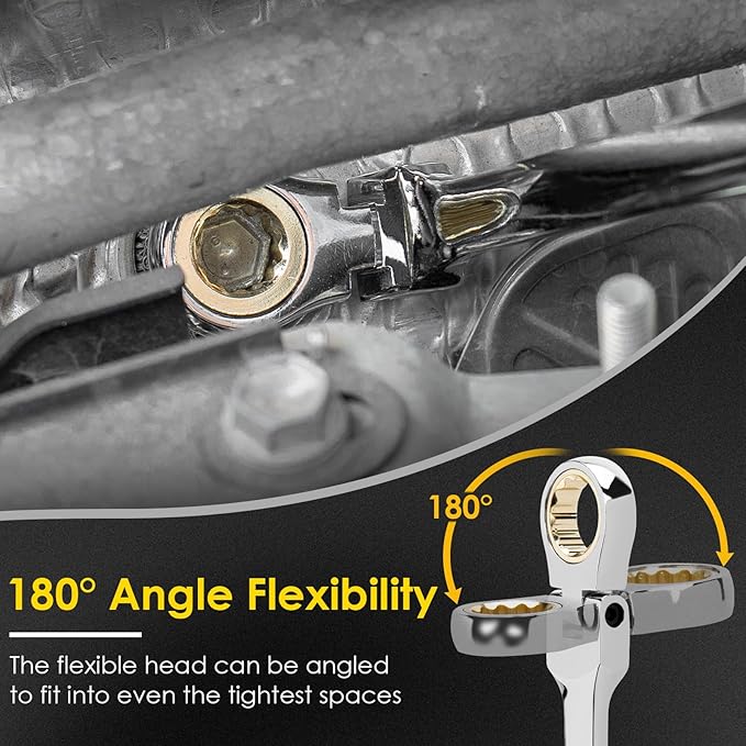 10 * 11 mm Extra Long Flex-Head Ratcheting Wrench, Metric, 72-Tooth Double Box End Long Handle Ratchet Wrench, CR-V Steel with Mirror Finish Labor-Saving Spanner