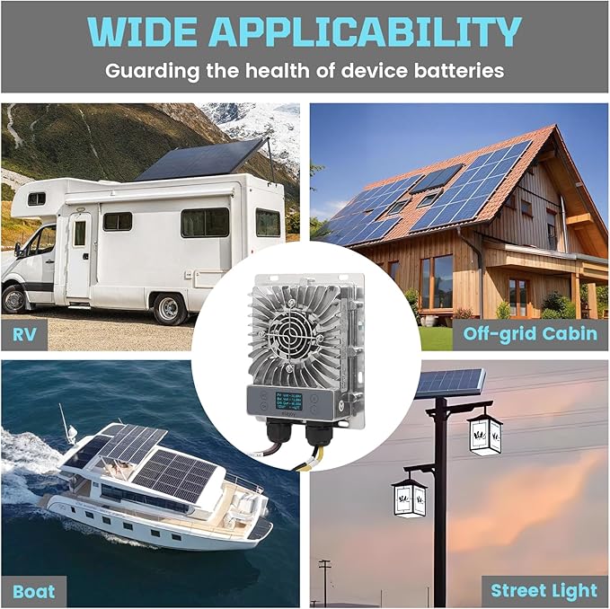 40A MPPT Solar Charge Controller 600W,12V/24V Auto, LCD Display, 99.5% Efficient, IP65 Waterproof, for Lead Acid/Lithium/LiFePO4 Battery, RV, Boat, Off-Grid Solar Panel Regulator