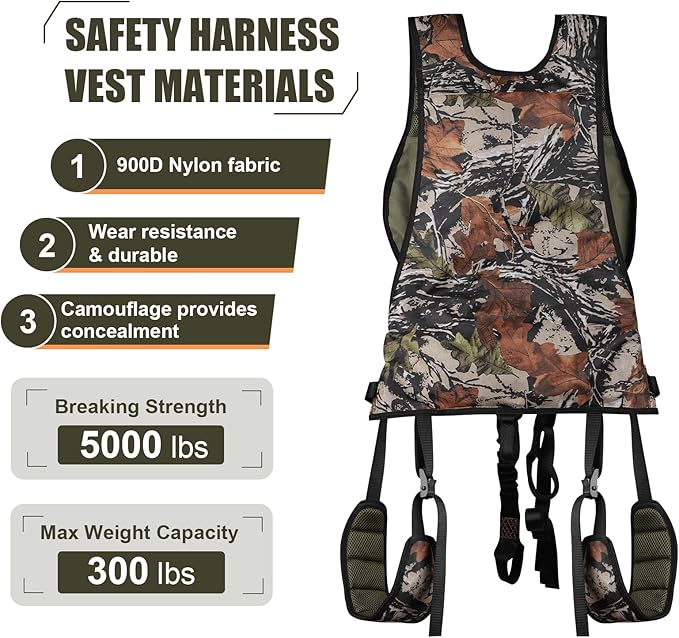 Kalkal Tree Stand Harness, Hunter Safety System Harness for Tree Stand, Lightweight Padded Hunting Safety Harness for Men