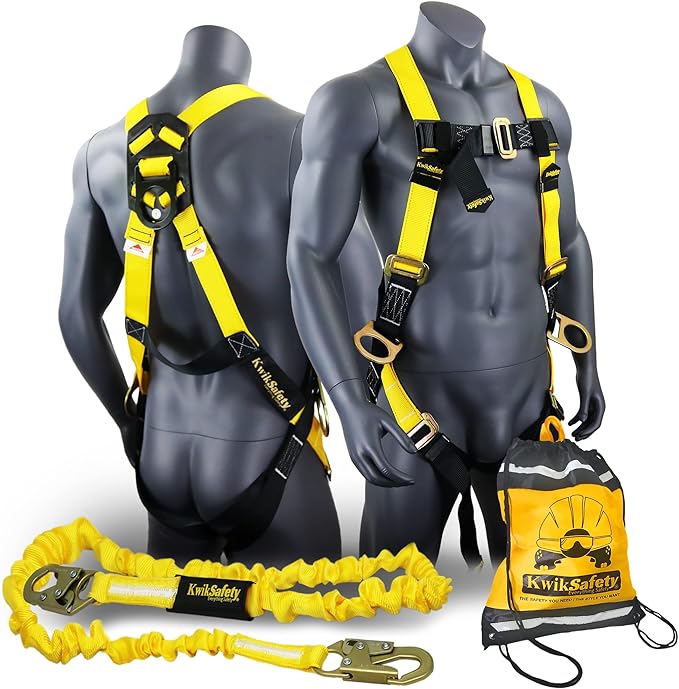 KwikSafety - Charlotte, NC - RATTLER [COMBO] 6 ft Safety Lanyard, 3 D-Ring Safety Harness, Tool Lanyard, ANSI Single Leg Shock Absorbing Lanyard Snap Hooks Fall Protection