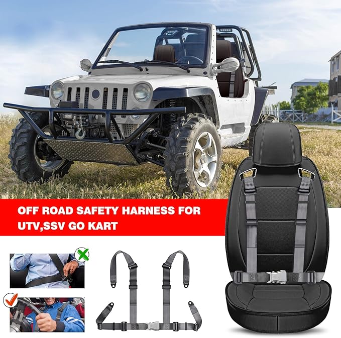 Yakitoko Universal 4 point Safety Harness Set 2" Fits Go Kart,UTV,ATV,Racing Gray