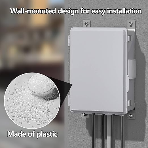 ABS Electrical Junction Box, Ventilated Design, Cable Grommets, IP65 Waterproof Enclosure, Indoor/Outdoor Use with Mounting Panel. (Grey Cover, 15.5"x11.5"x6.2")