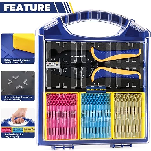haisstronica 330PCS Marine Grade Heat Shrink Butt Connectors Set, 22-10 AWG (3Colors/3Sizes), with 9" Heat Shrink Crimping Tools and Organizer
