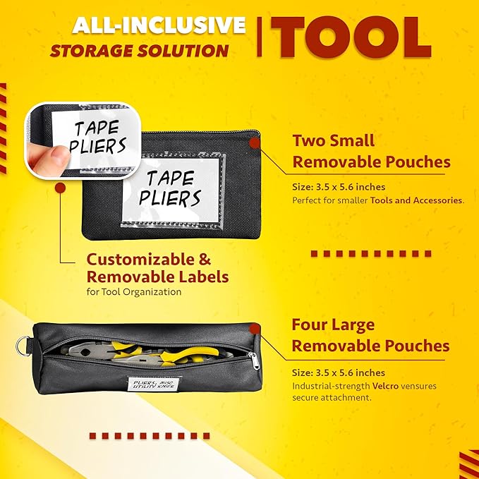 Updated Tool Roll Up Tool Bag Organizer, Name Tags, Advansed Features, Heavy Duty Tool Roll Bag Organizer, Mens Gifts For Him Motorcycle Mechanic & Electrician LUXADAR (6 Detachable Pouches)