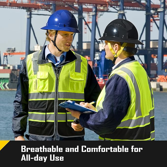 COOLJOB 9 Pockets Reflective Mesh Safety Vest for Men, Hi-vis Work Vest for Construction, Class 2 ANSI Standard, Orange