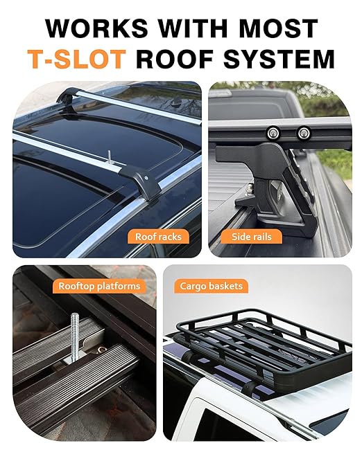 T Slot Bolts for Thule, Yakima Roof Rack Cross Bars, Platform, Cargo Basket, Stainless Square T Track Bolt Adapter to Secure Bike/Ski/Kayak Rack, Solar Panel, Awning, M6x35mm, 4mm Thickness