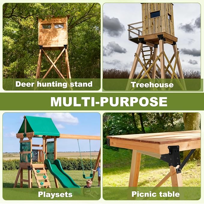 Deer Stand Brackets 4x4 Deer Blind Bracket - 4Pcs Heavy Duty Elevator Brackets Beam Support Platform Bracket for Hunting Blinds, Tree Houses, Shooting Shack, Observation Decks, Tower Stands