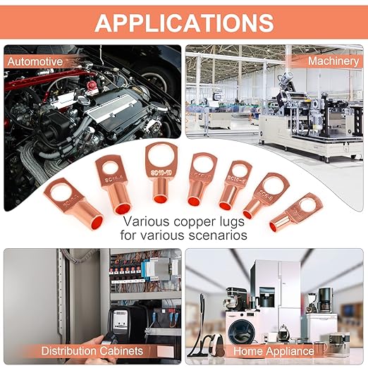 Copper Wire Lugs,Terminal Connectors,Used on AWG12 10 8 6 4 2 Cable,Heat Shrink Set,Bare Copper Eyelets,Ring Terminals Connectors,30Pcs Battery Cable Lugs Ends and 30Pcs Heat Shrink Tubing (60PCS)