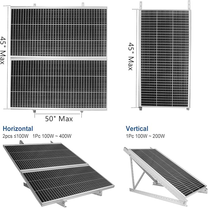 2 Sets 45" Solar Panel Mount Brackets for 100-400 Watts Solar Panel with Enhanced Cross Beams, Suitable for Roof, RV, Ground, Boat etc.