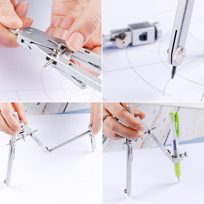 Mr. Pen- Professional Metal Compass with Wheel, Lock and Extension Bar for Geometry, Drafting, Math, Drawing, Compass for Geometry, Tool for Drawing Circles, Drawing Compass