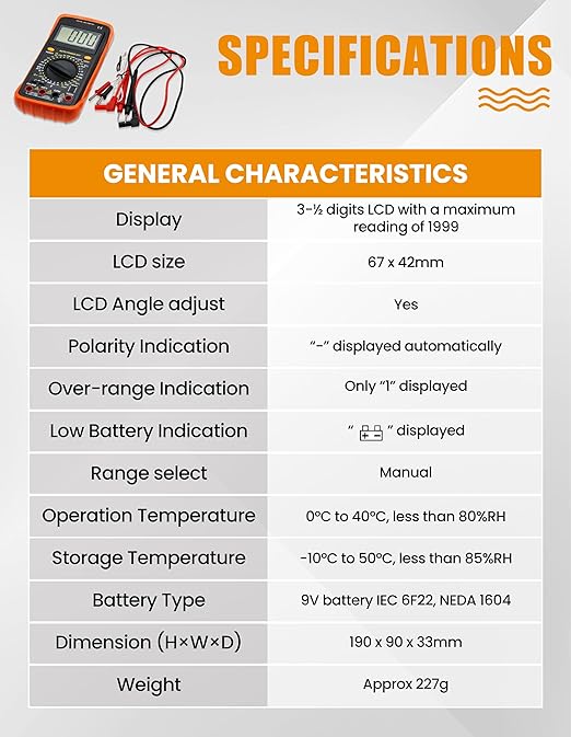 Digital Multimeter Tester Portable Multimeter Multi Testers for Electrical Applications Smart Multi Meter Measures Voltage, Current, Resistance, Continuity and Diode (Model AMT32)