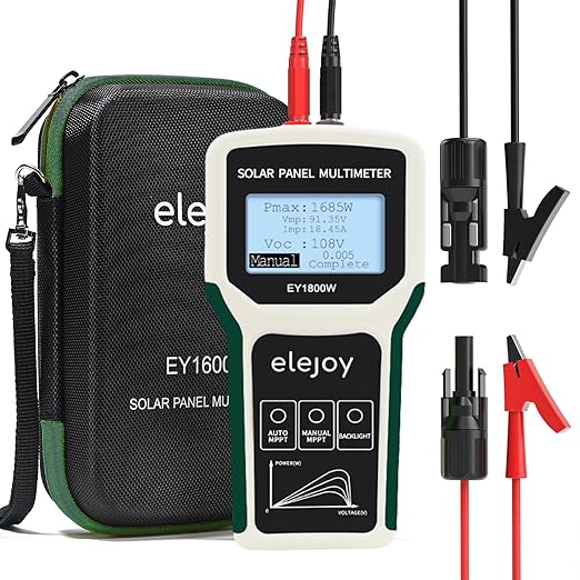 EY1800W Solar Panel Tester Multimeter, DC/AC Solar Panel Watt Meter, Photovoltaic Panel Solar Power Tracker, Auto & Manual MPPT Open Circuit Volt Current Troubleshoot Utility Tool Backlit LCD Display
